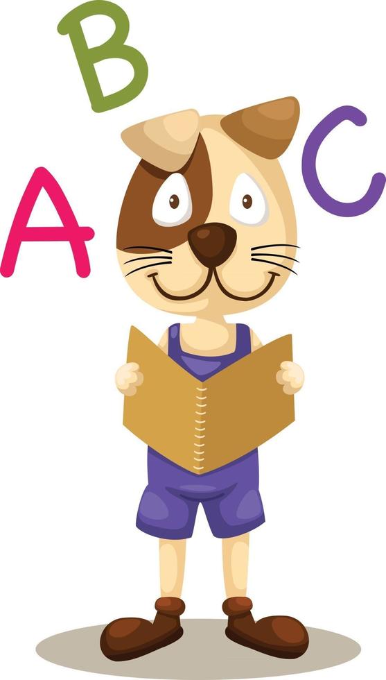 Illustration of dog reading a book vector