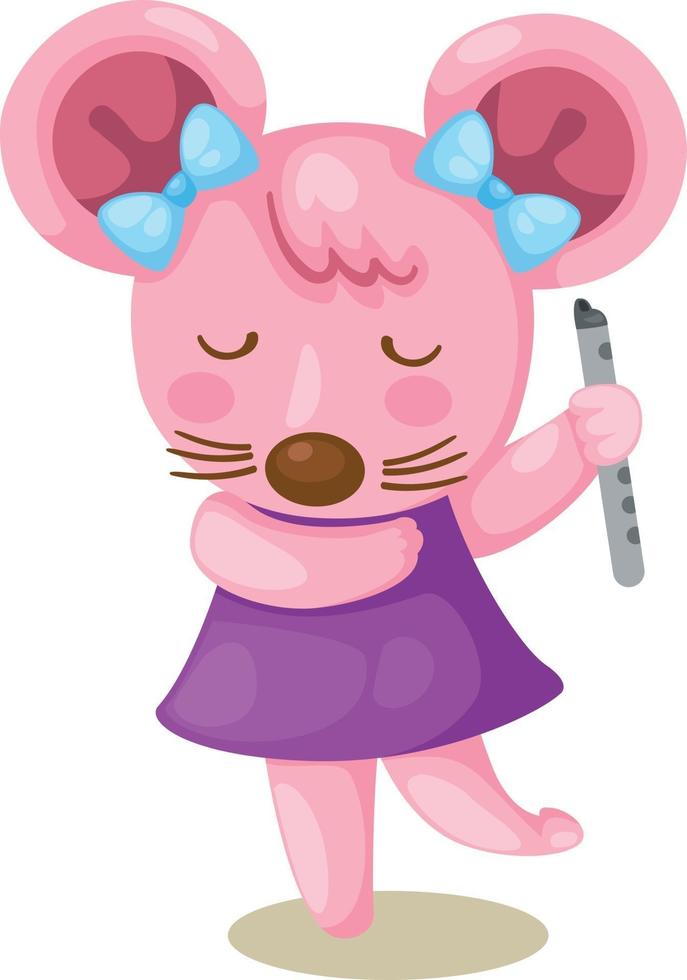 Illustration of isolated mouse playing flute vector