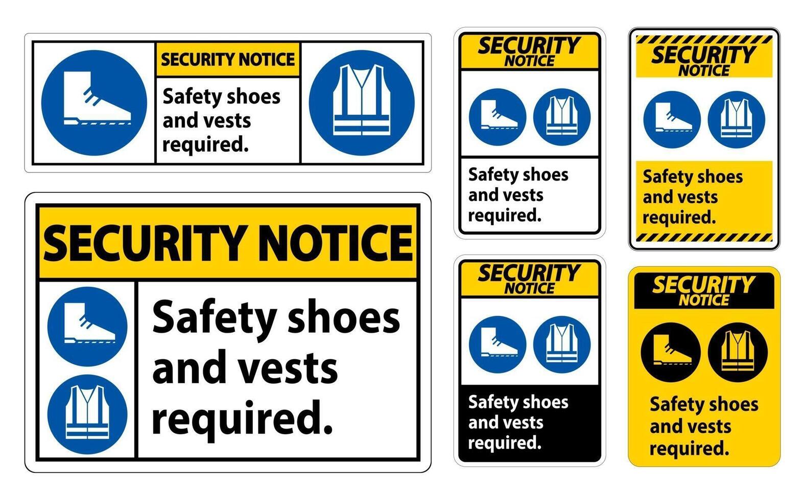 Security Notice Sign Safety Shoes And Vest Required With PPE vector