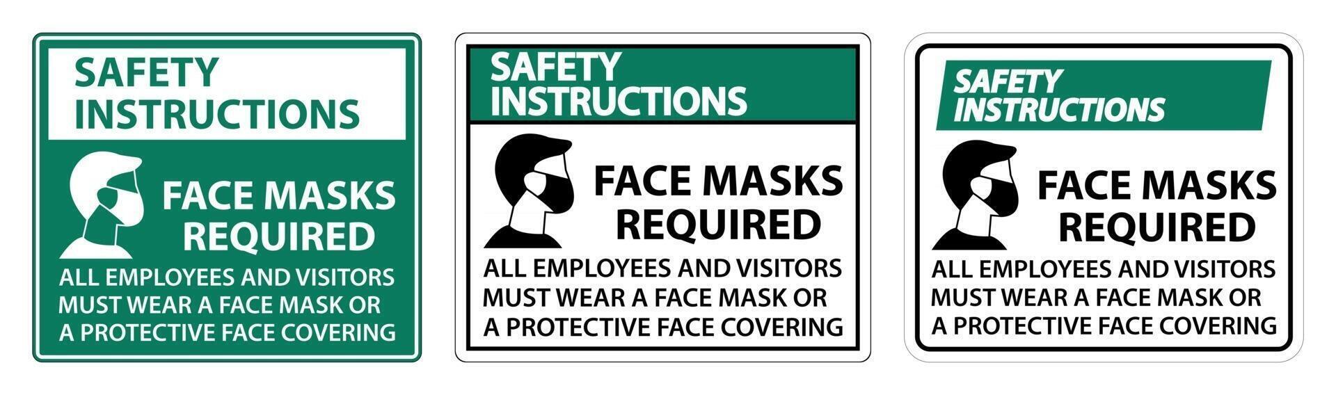 Safety Instructions Face Masks Required Sign vector