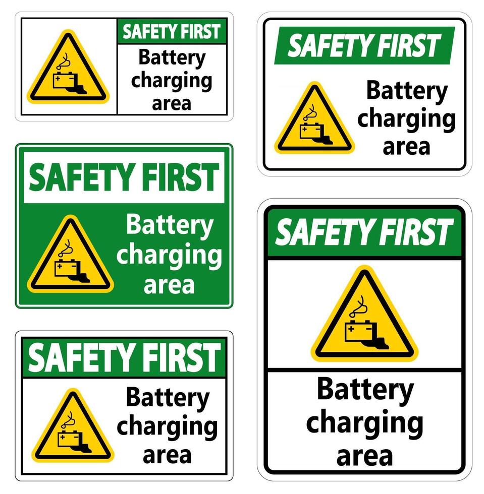 Safety First Battery charging area Sign on white background vector