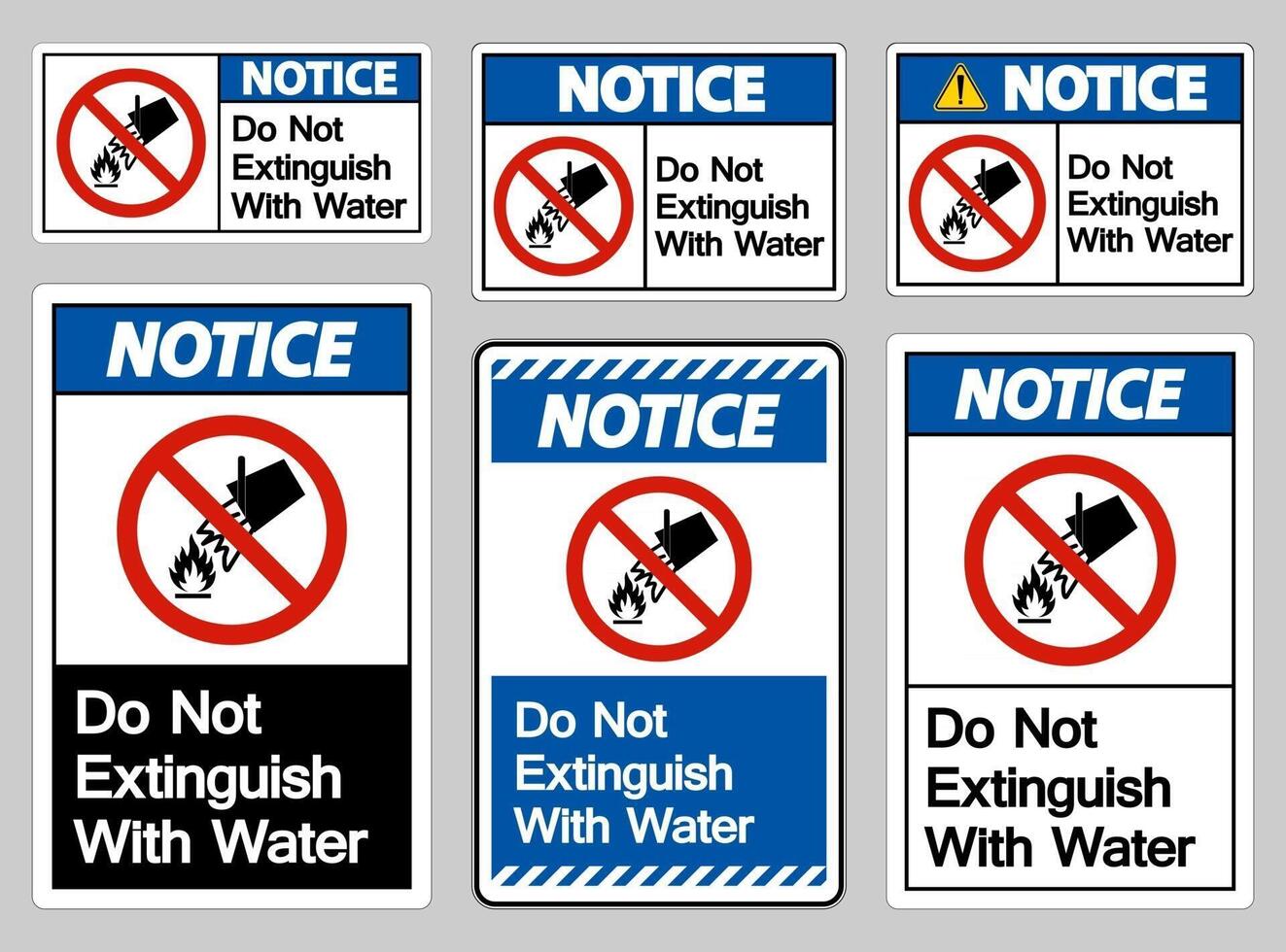 Aviso de no extinguir con signo de símbolo de agua sobre fondo blanco. vector