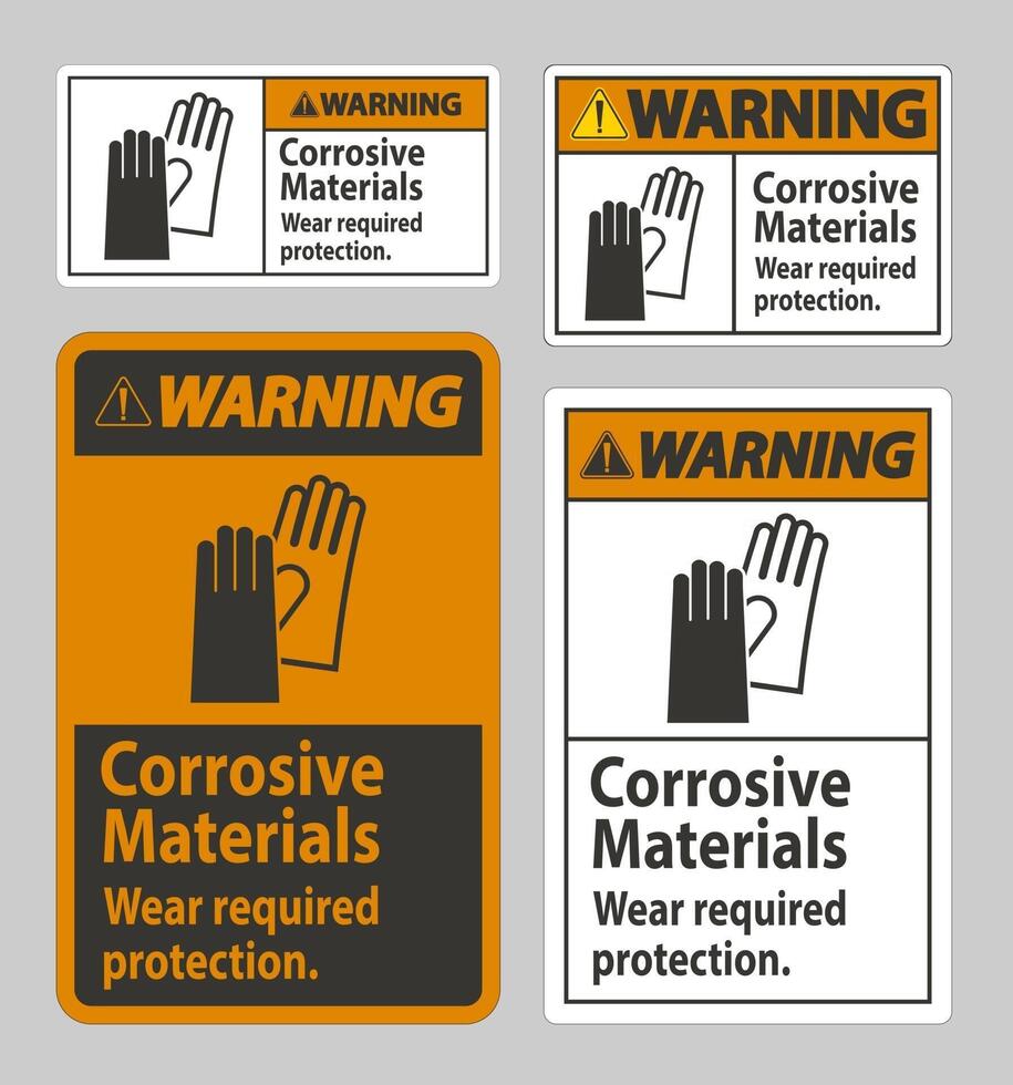 señal de advertencia materiales corrosivos, use protección requerida vector