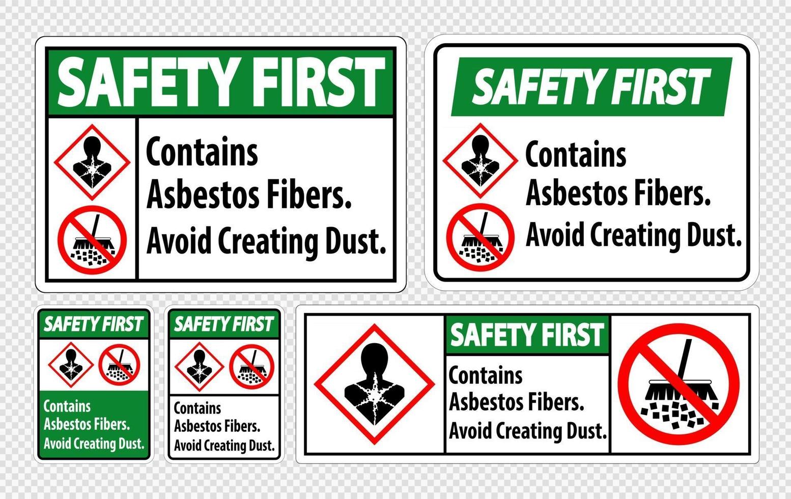 La primera etiqueta de seguridad contiene fibras de asbesto, evite la creación de polvo. vector