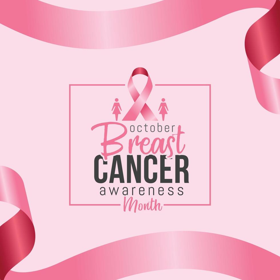 mes de concientización sobre el cáncer de mama en octubre con cinta rosa realista vector