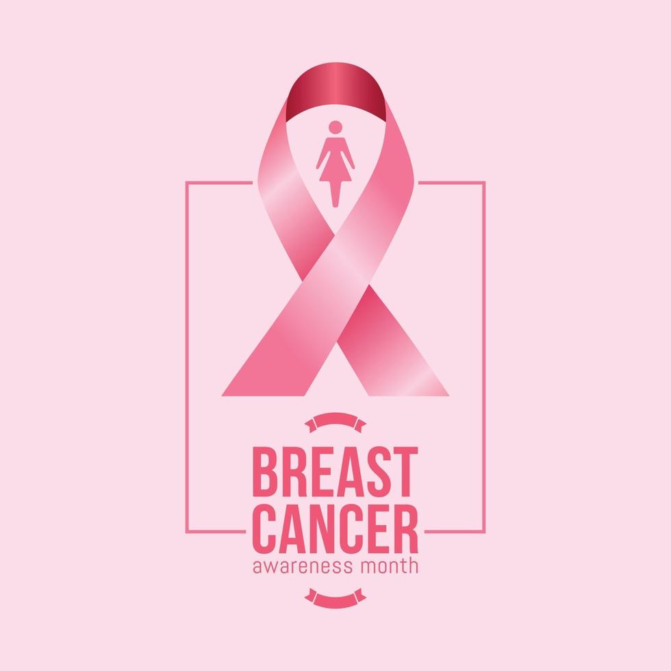 mes de concientización sobre el cáncer de mama en octubre con cinta rosa realista vector