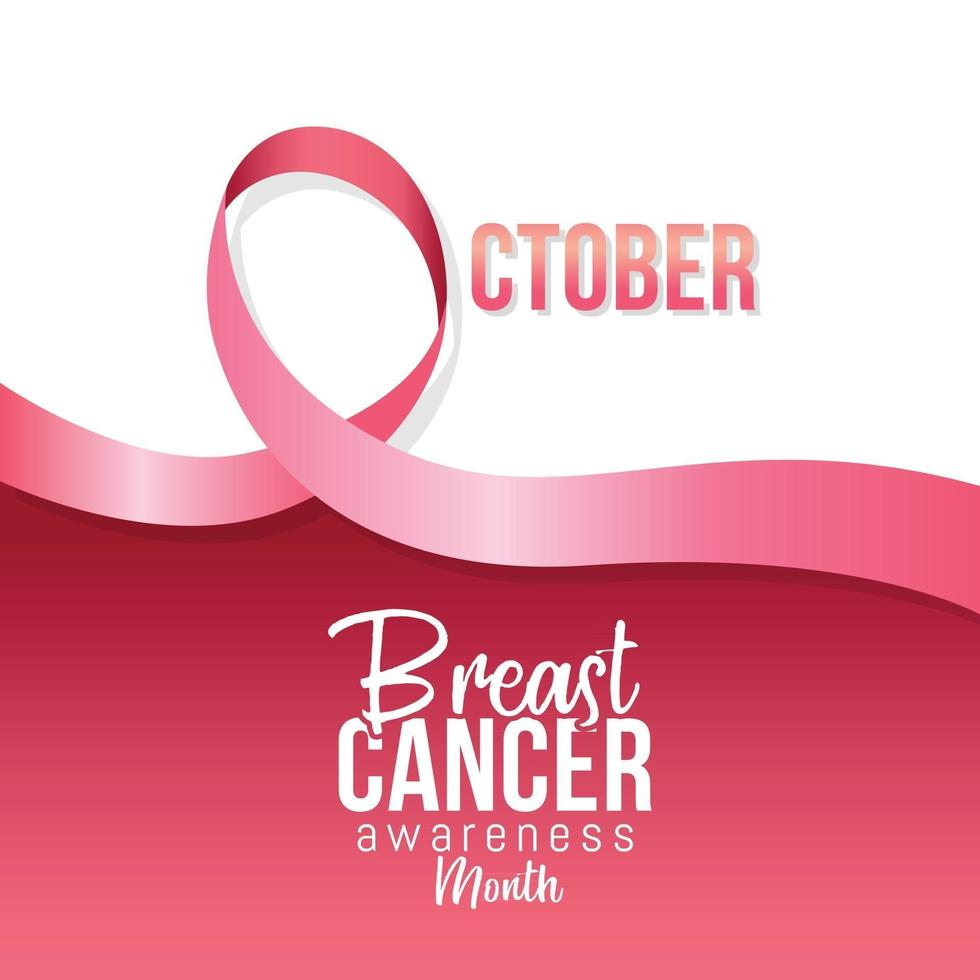 Breast cancer awareness month in october with realistic pink ribbon vector