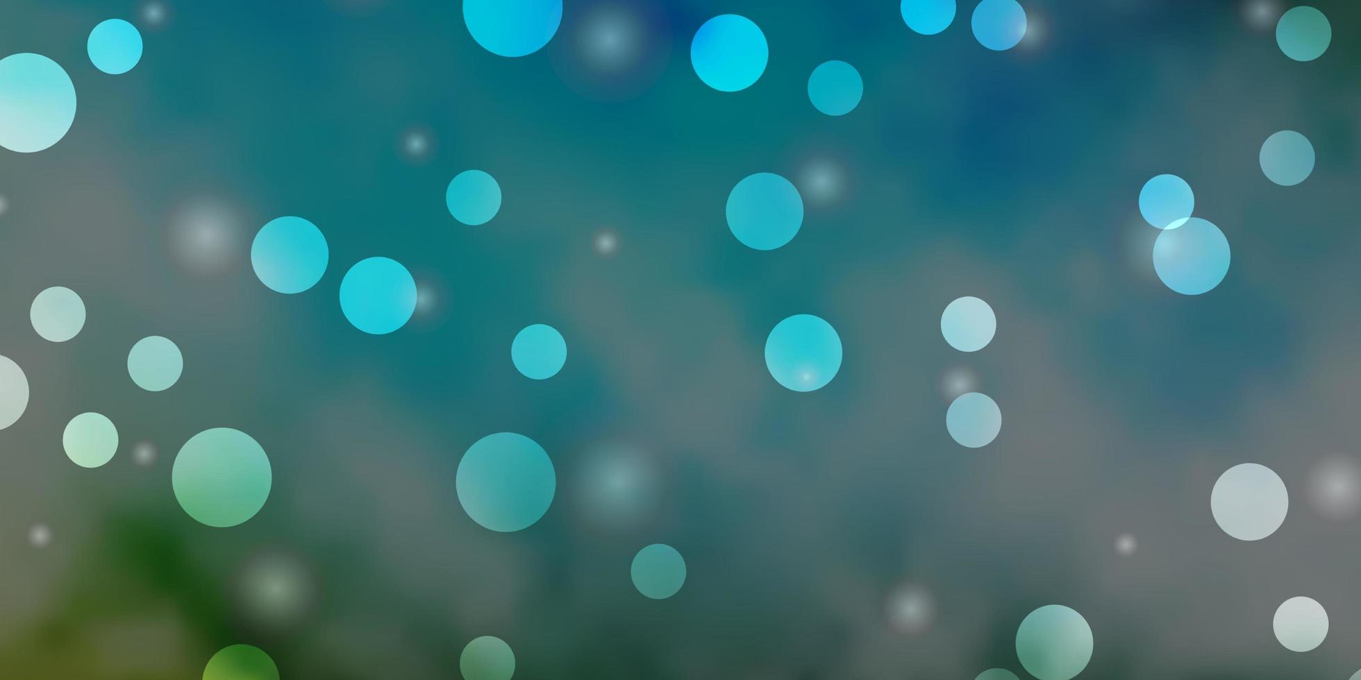 patrón de vector azul claro, verde con círculos, estrellas.