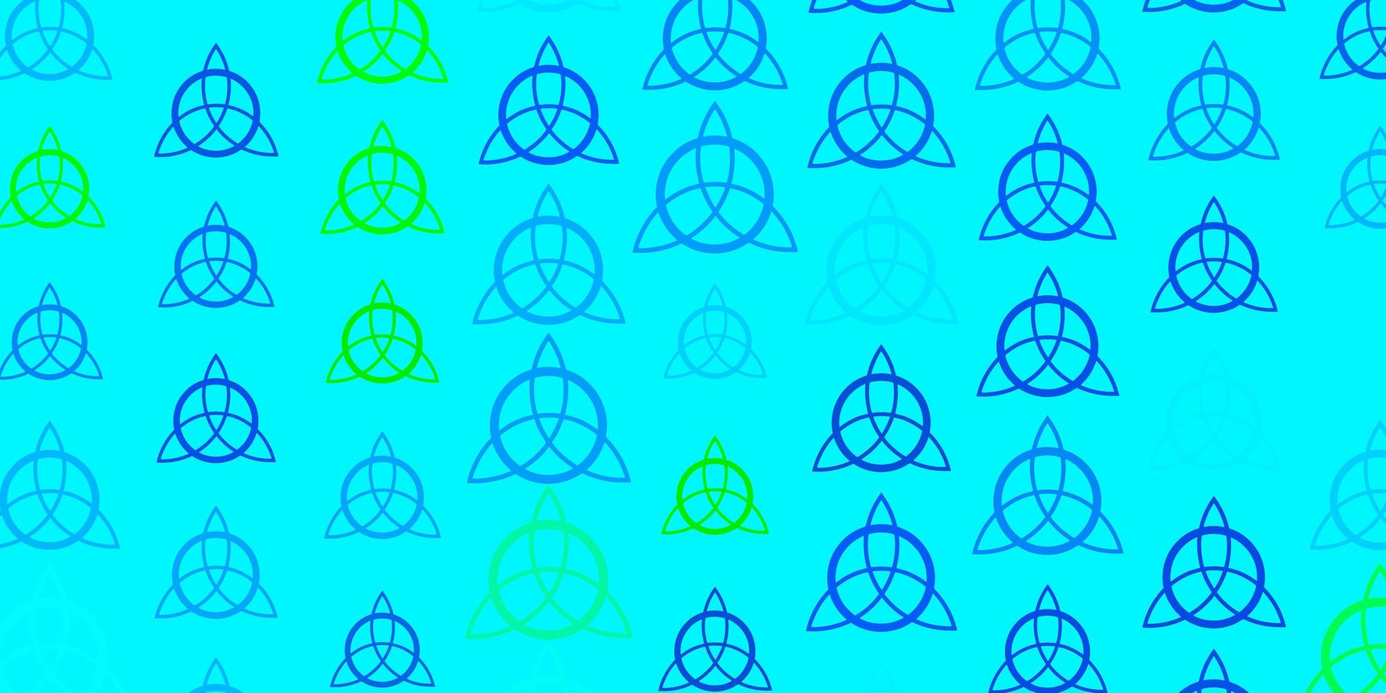 Light Blue, Green vector background with occult symbols.