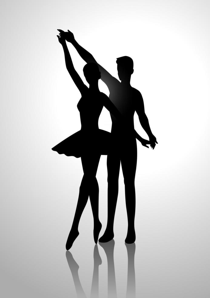 Silhouette illustration of a couple dancing ballet vector