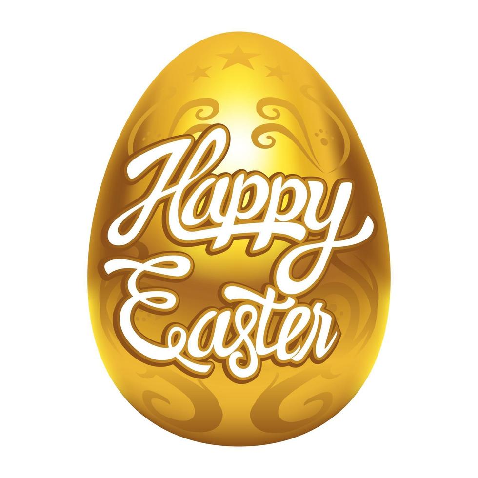 Decorative golden egg with Happy Easter text vector