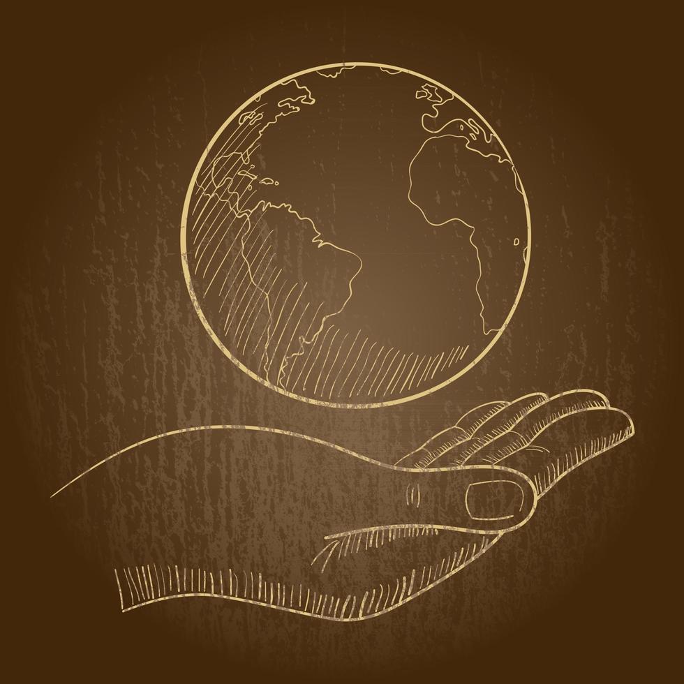Illustration of a hand holding a globe vector