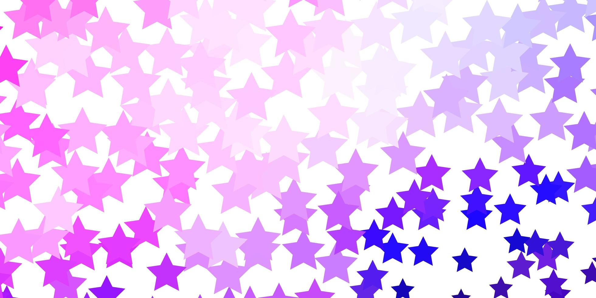 Fondo de vector violeta, rosa claro con estrellas pequeñas y grandes.