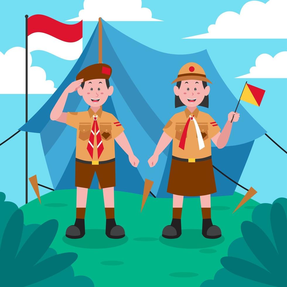 Scout Boy and Girl Greeting for Happy Pramuka Day vector