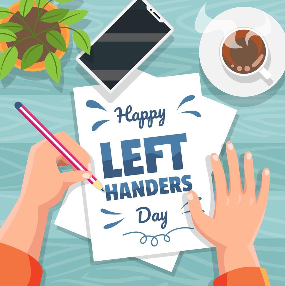 Writing Happy Left Handers Day on White Paper vector