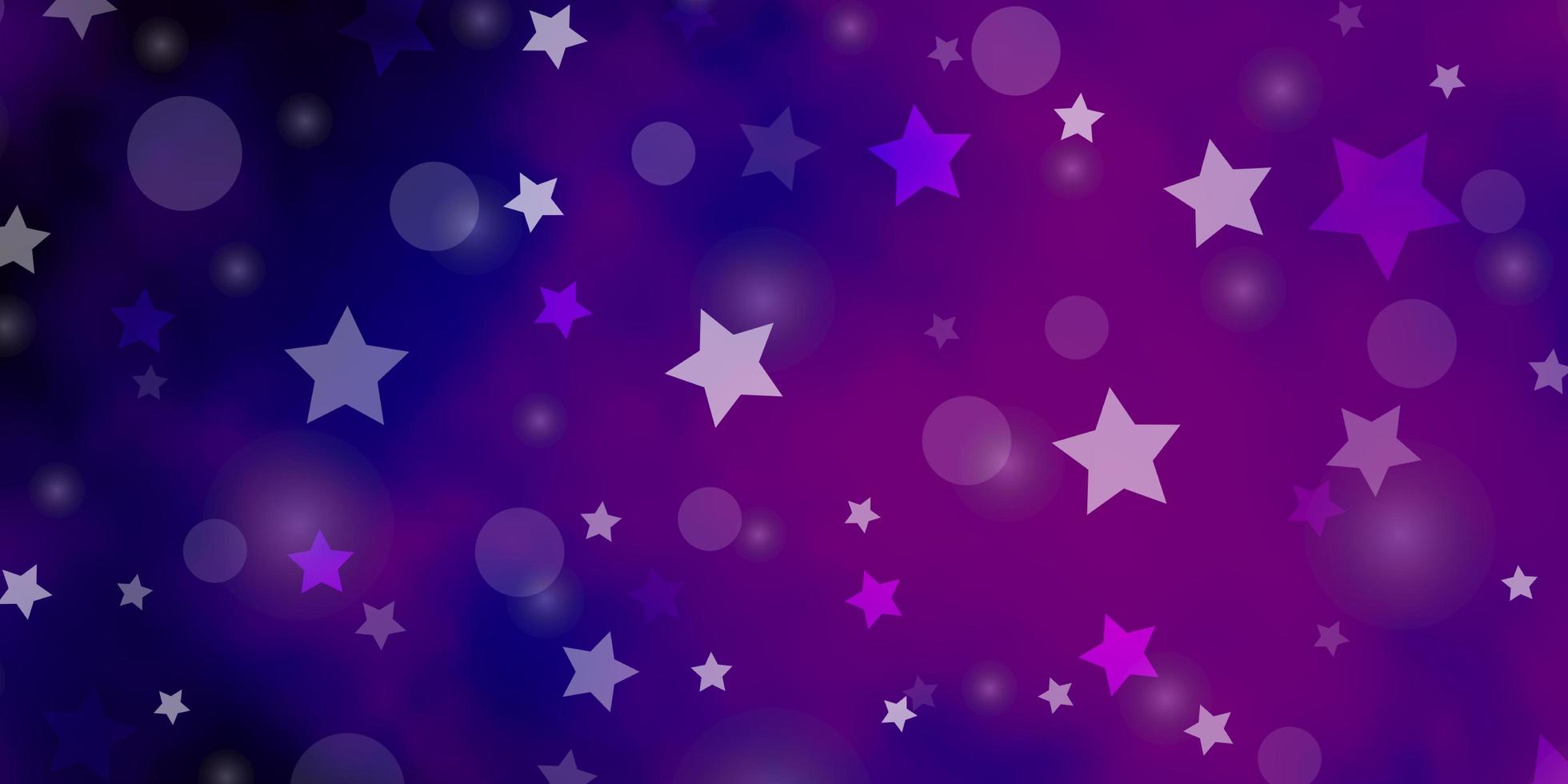 plantilla de vector de color púrpura oscuro, rosa con círculos, estrellas.