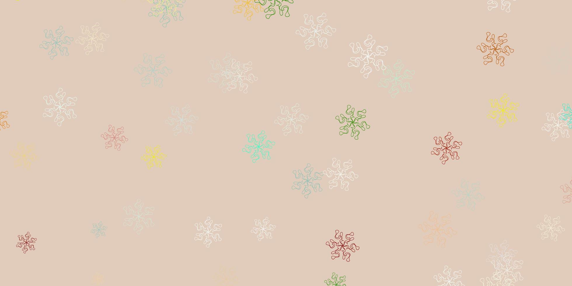 plantilla de doodle de vector multicolor claro con flores.