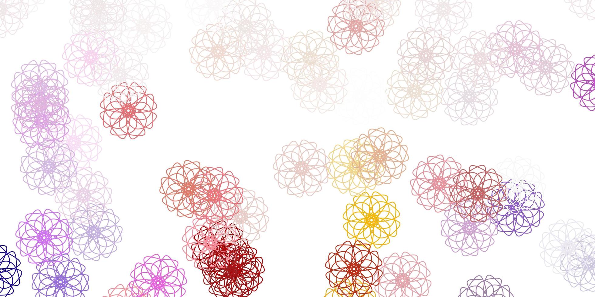 Fondo de doodle de vector púrpura claro, rosa con flores.