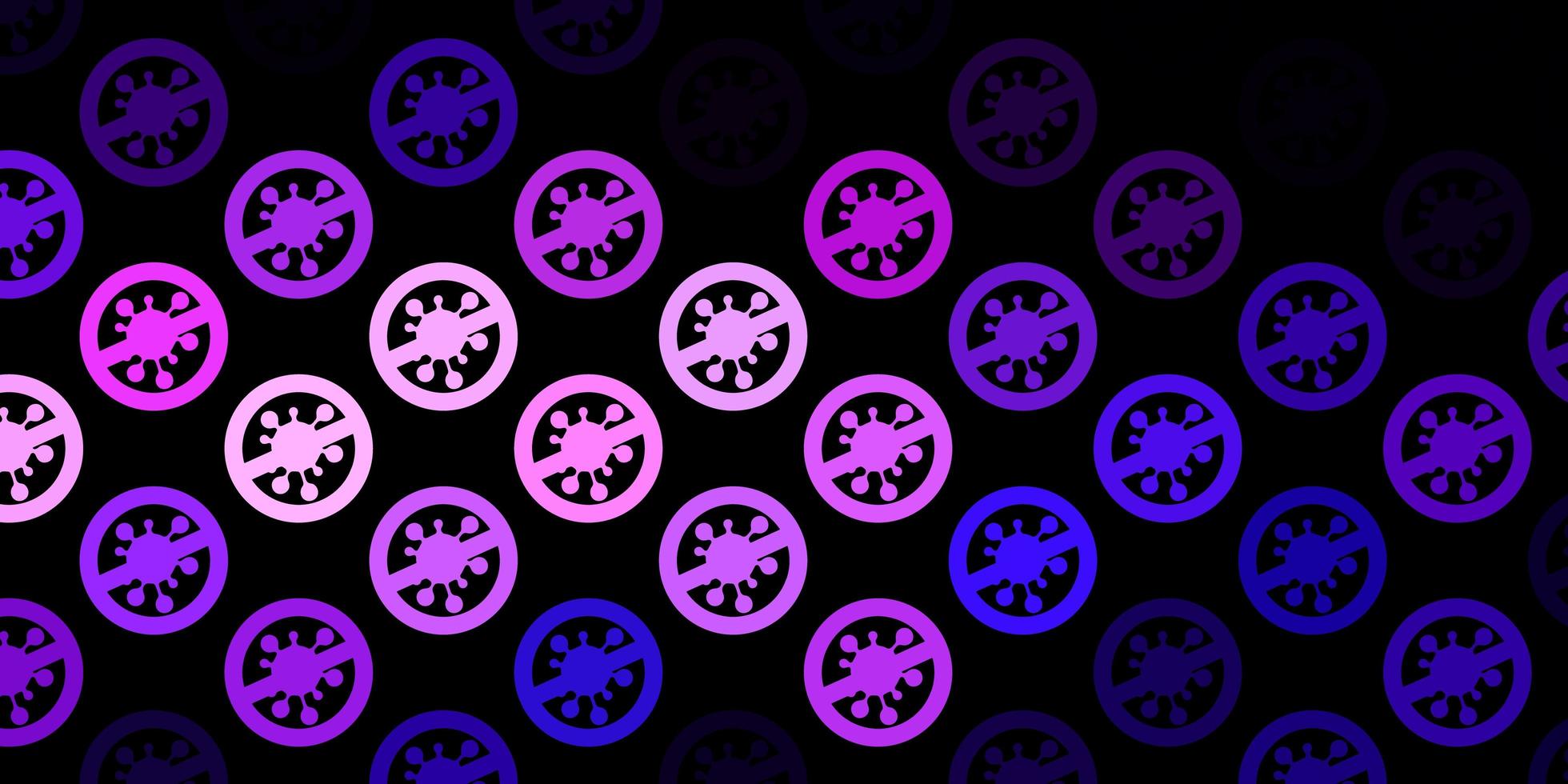 Dark Purple, Pink vector background with covid-19 symbols.