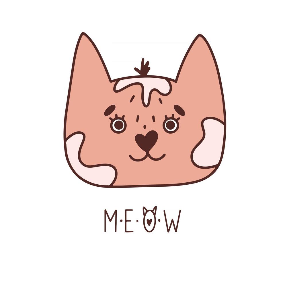 Cat face and meow inscription. Vector illustration in hand style