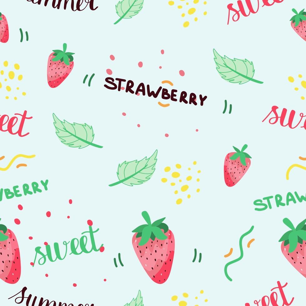 Strawberry seamless pattern. Hand drawn Berries on white background. vector