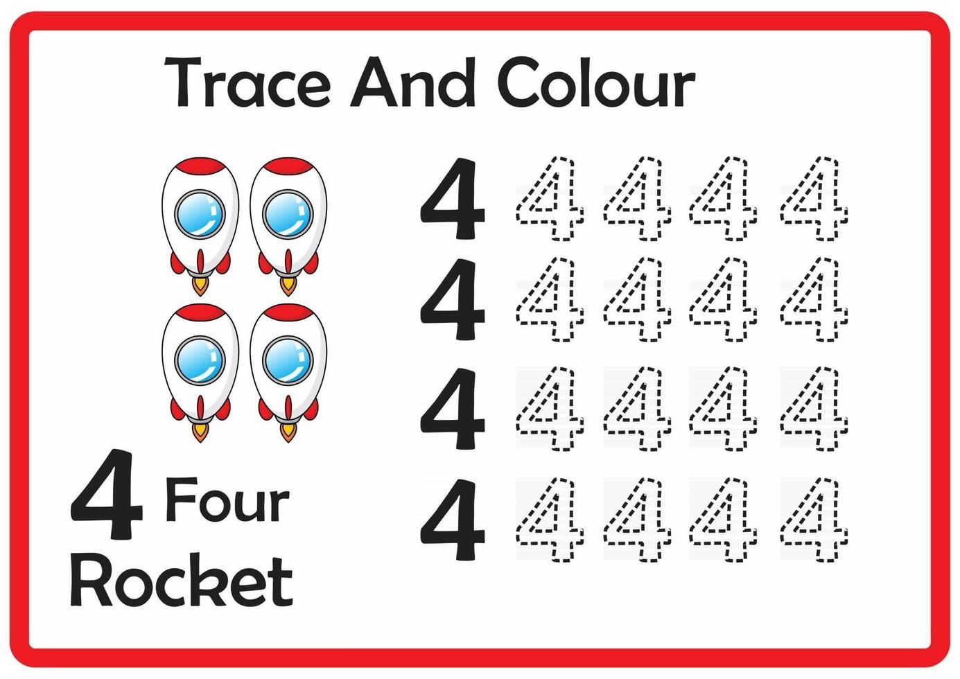 trace and colour rocket number 4 vector