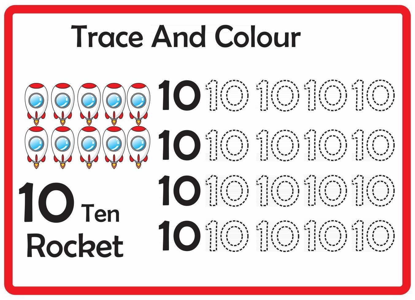 trace and colour rocket number 10 vector