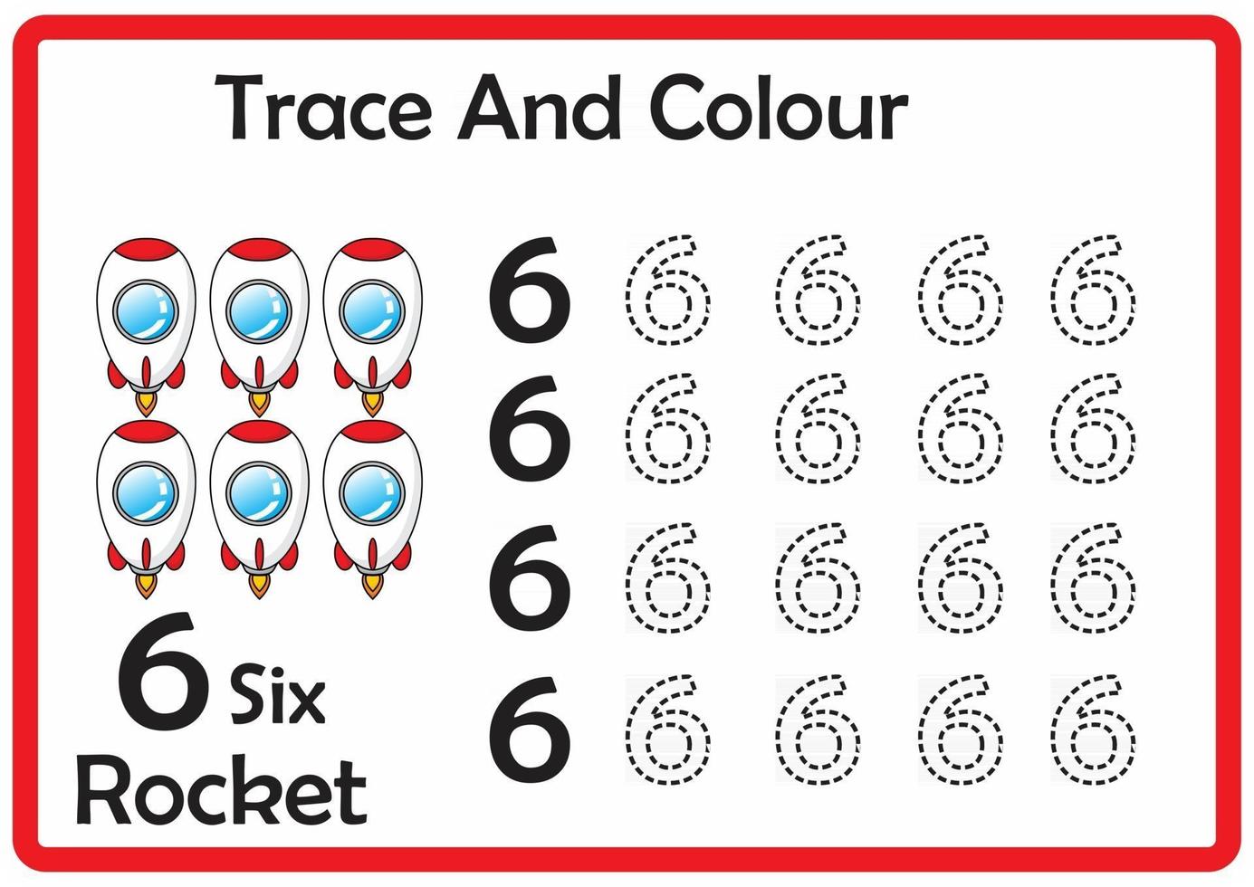 trace and colour rocket number 6 vector