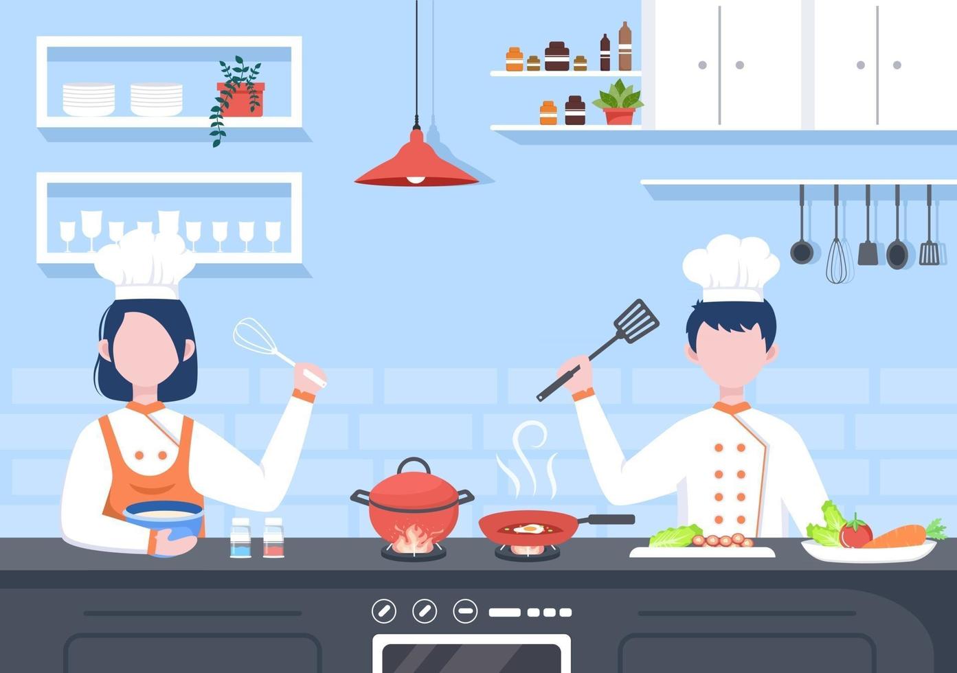 Chef Is Cooking In The Kitchen Background vector