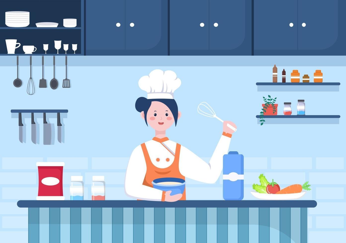 Chef Is Cooking In The Kitchen Background vector