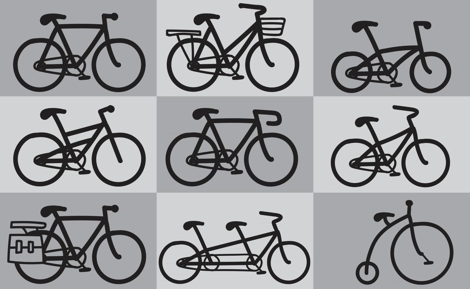 tipo de boceto a mano alzada de iconos de bicicletas. vector