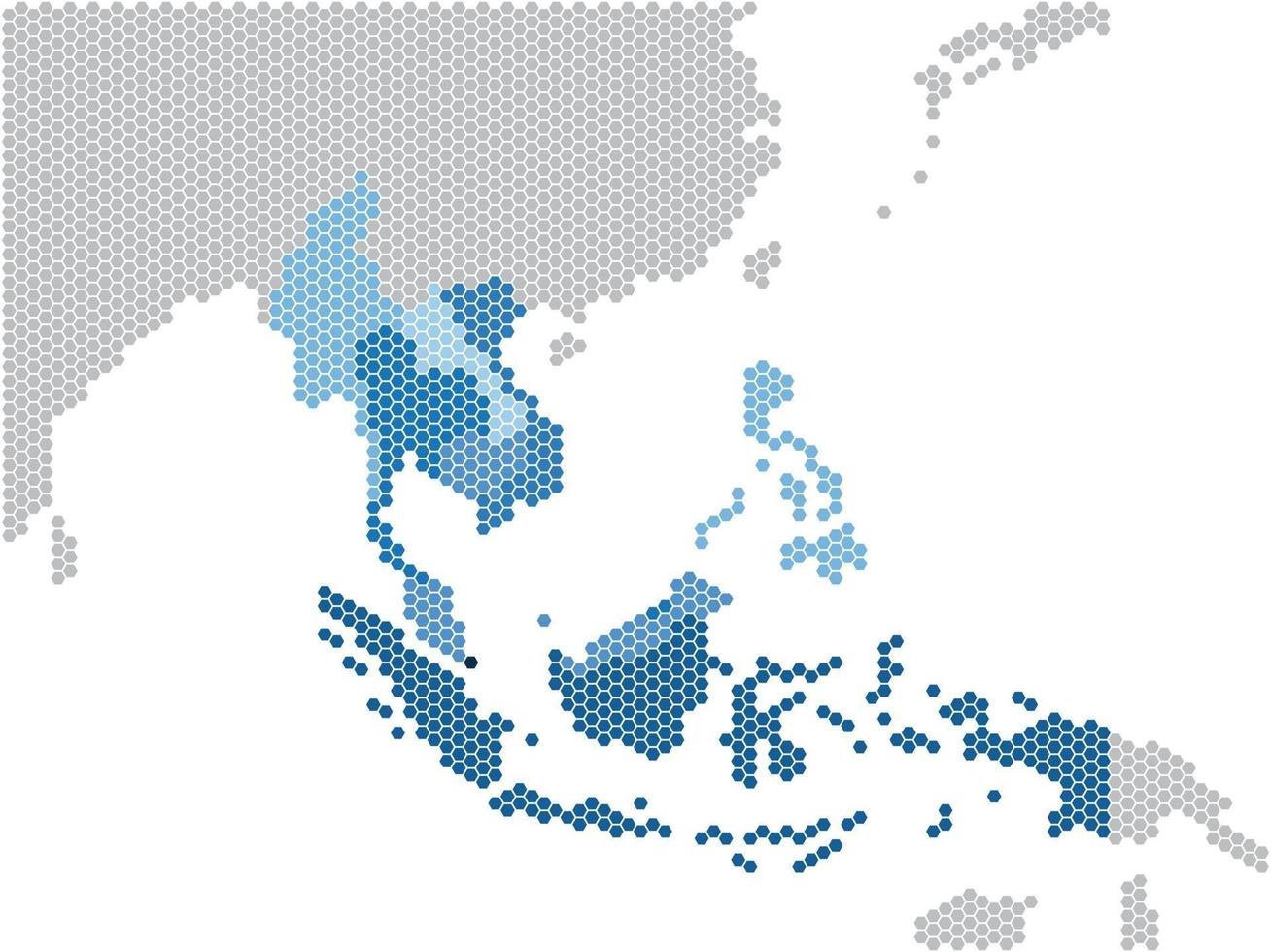 Hexagon shape South east Asia and nearby countries map vector