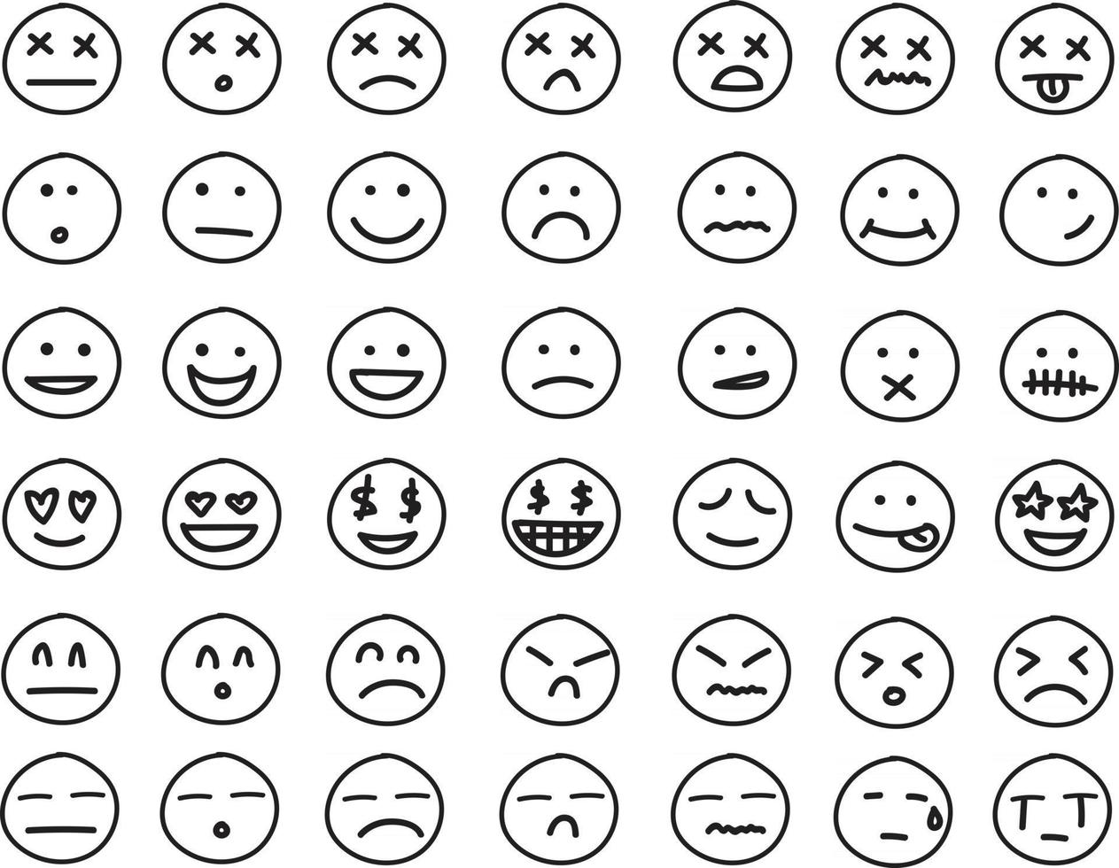 Collection of freehand drawing of emoticons vector