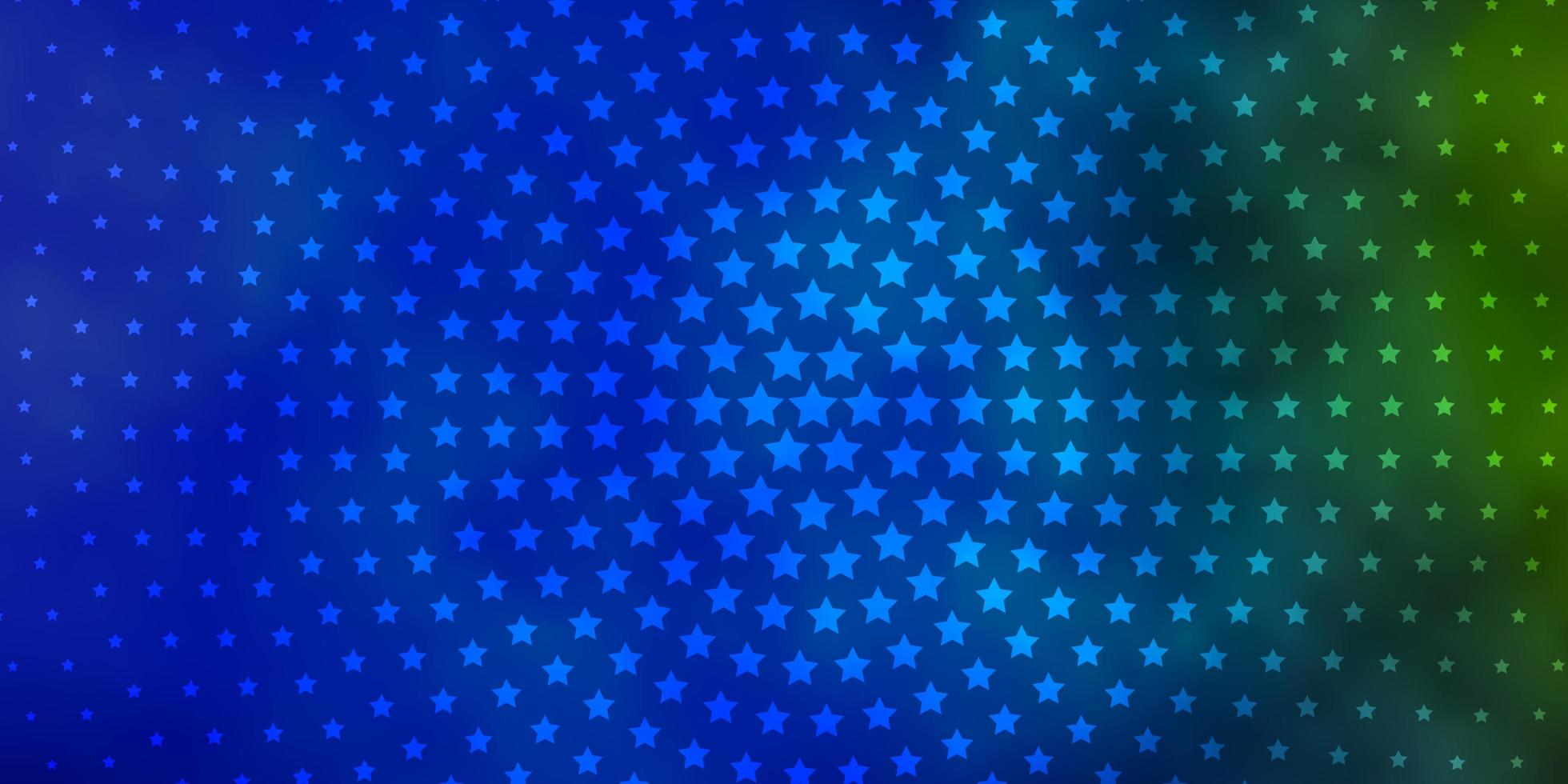 Fondo de vector azul claro, verde con estrellas pequeñas y grandes.