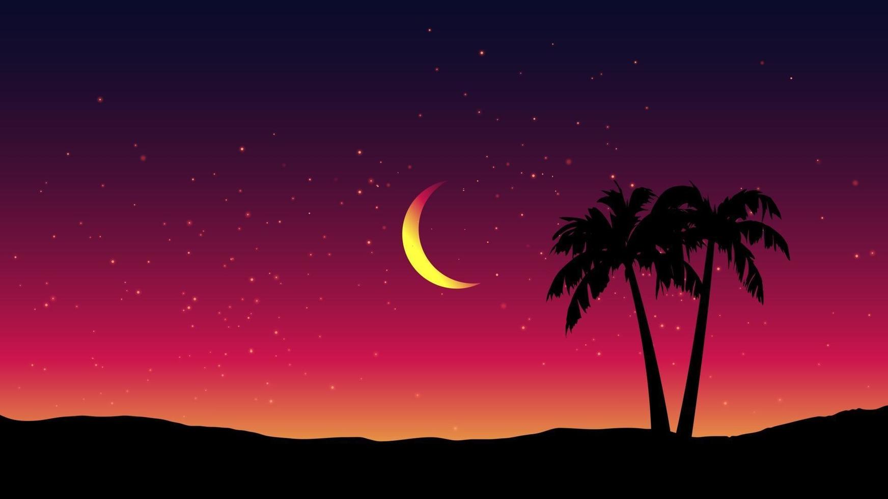 Minimalist Night Landscape With Palm Trees vector