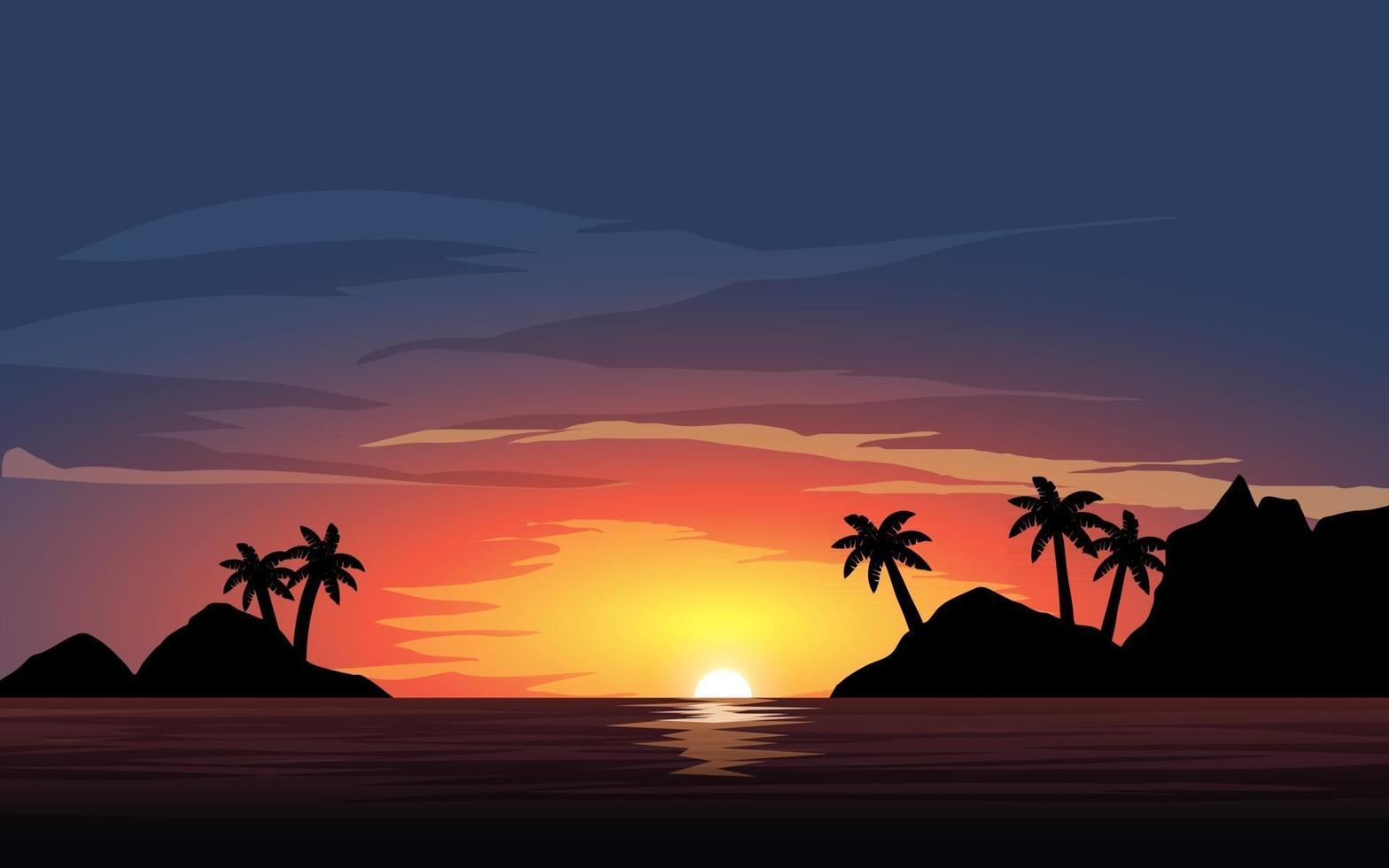 isla puesta de sol paisaje con palmeras vector