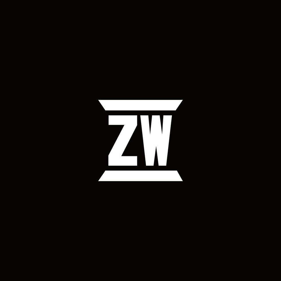 monograma del logotipo de zw con plantilla de diseños de forma de pilar vector