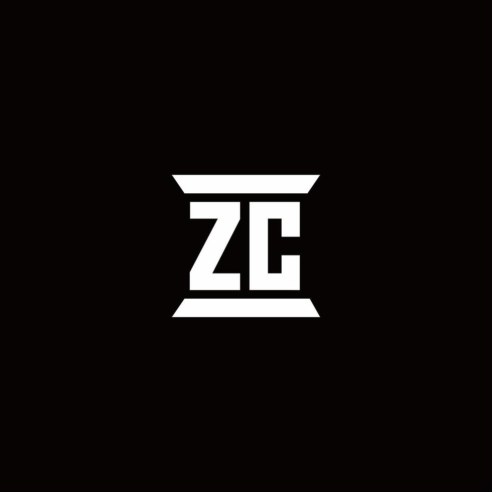 Monograma de logotipo zc con plantilla de diseños de forma de pilar vector