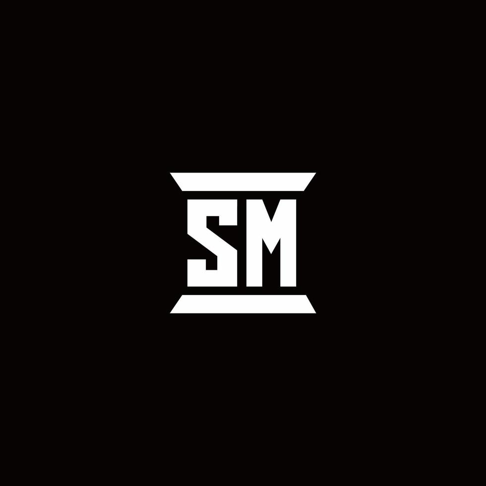 SM logo monograma con plantilla de diseños de forma de pilar vector