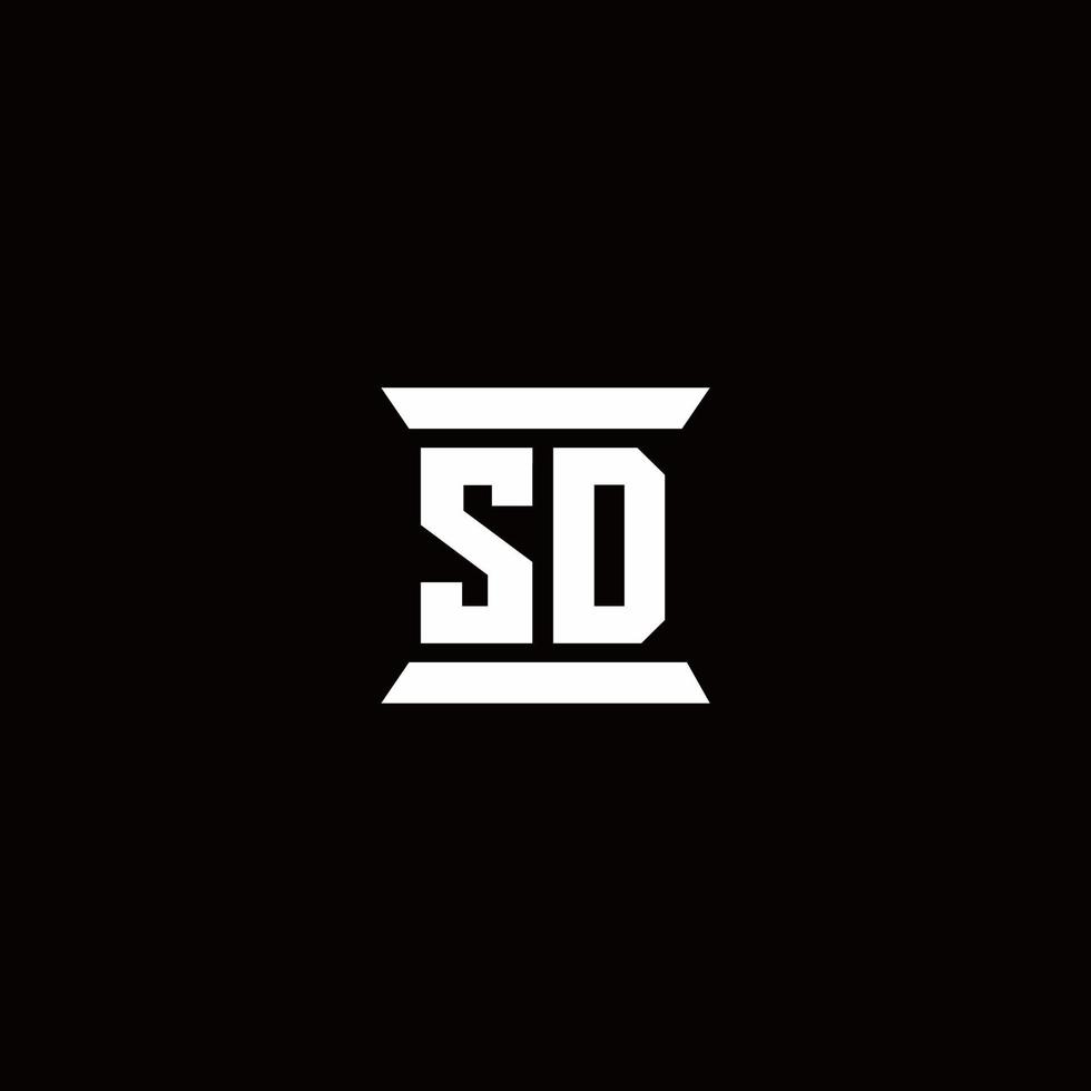 monograma de logotipo sd con plantilla de diseños de forma de pilar vector