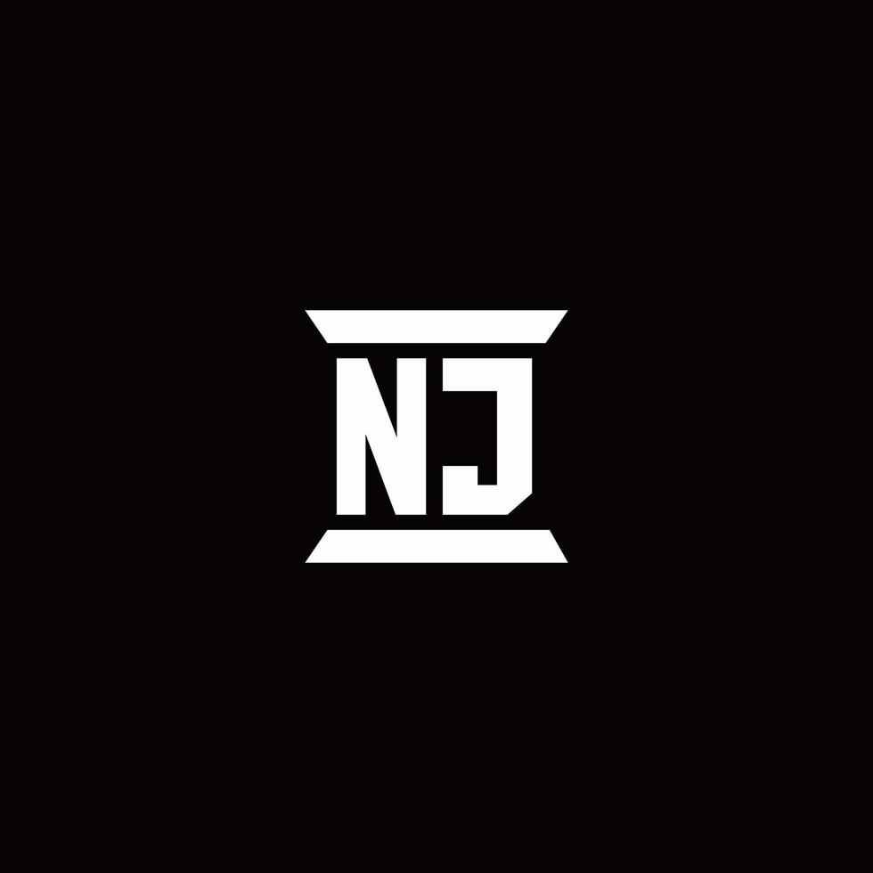 NJ Logo monogram with pillar shape designs template vector