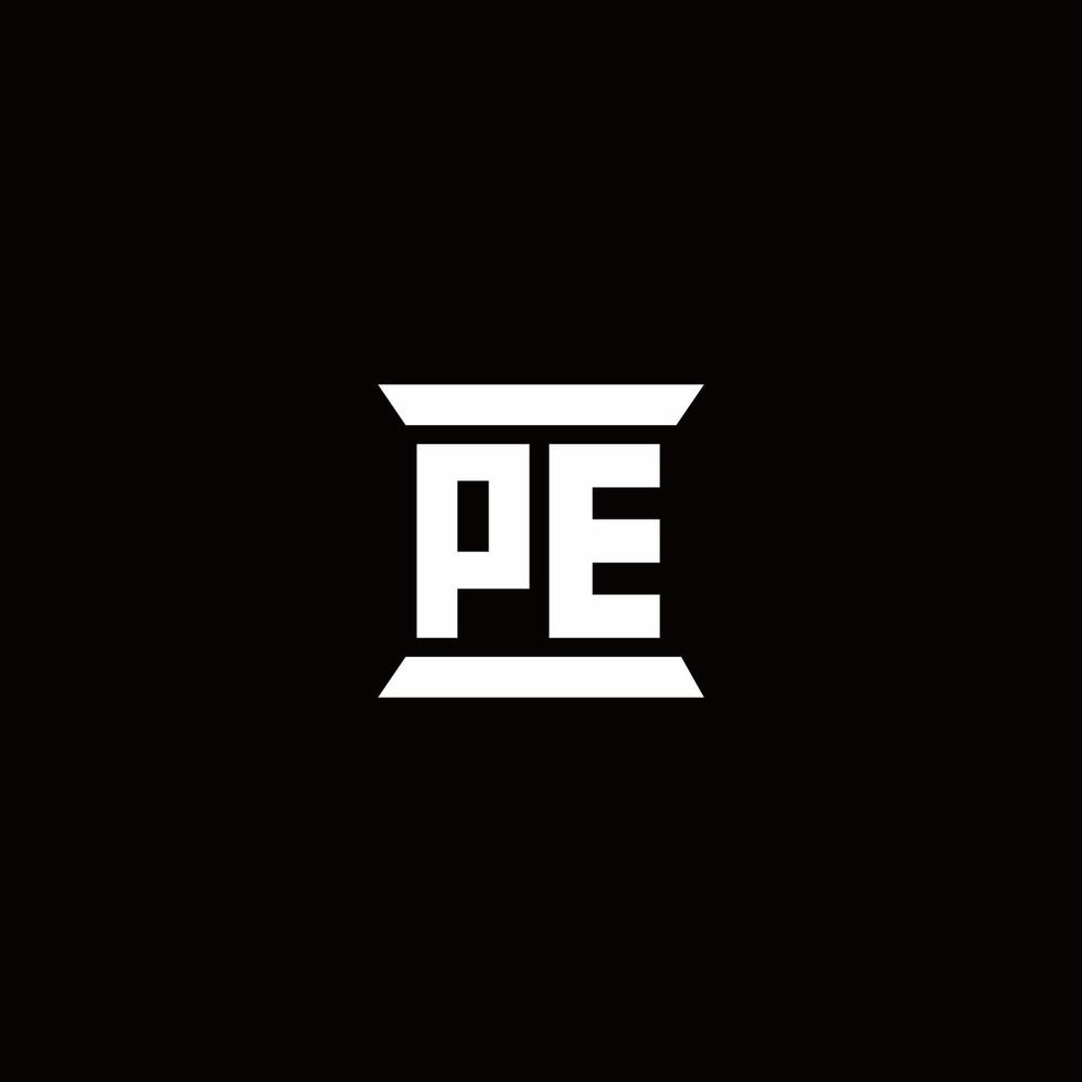 pe logo monograma con plantilla de diseños de forma de pilar vector