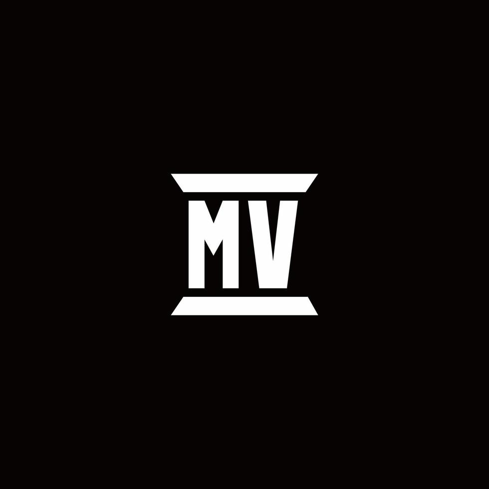 MV Logo monogram with pillar shape designs template vector