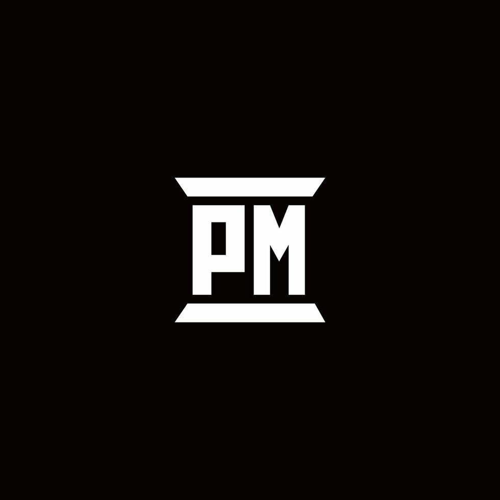 PM logo monograma con plantilla de diseños de forma de pilar vector