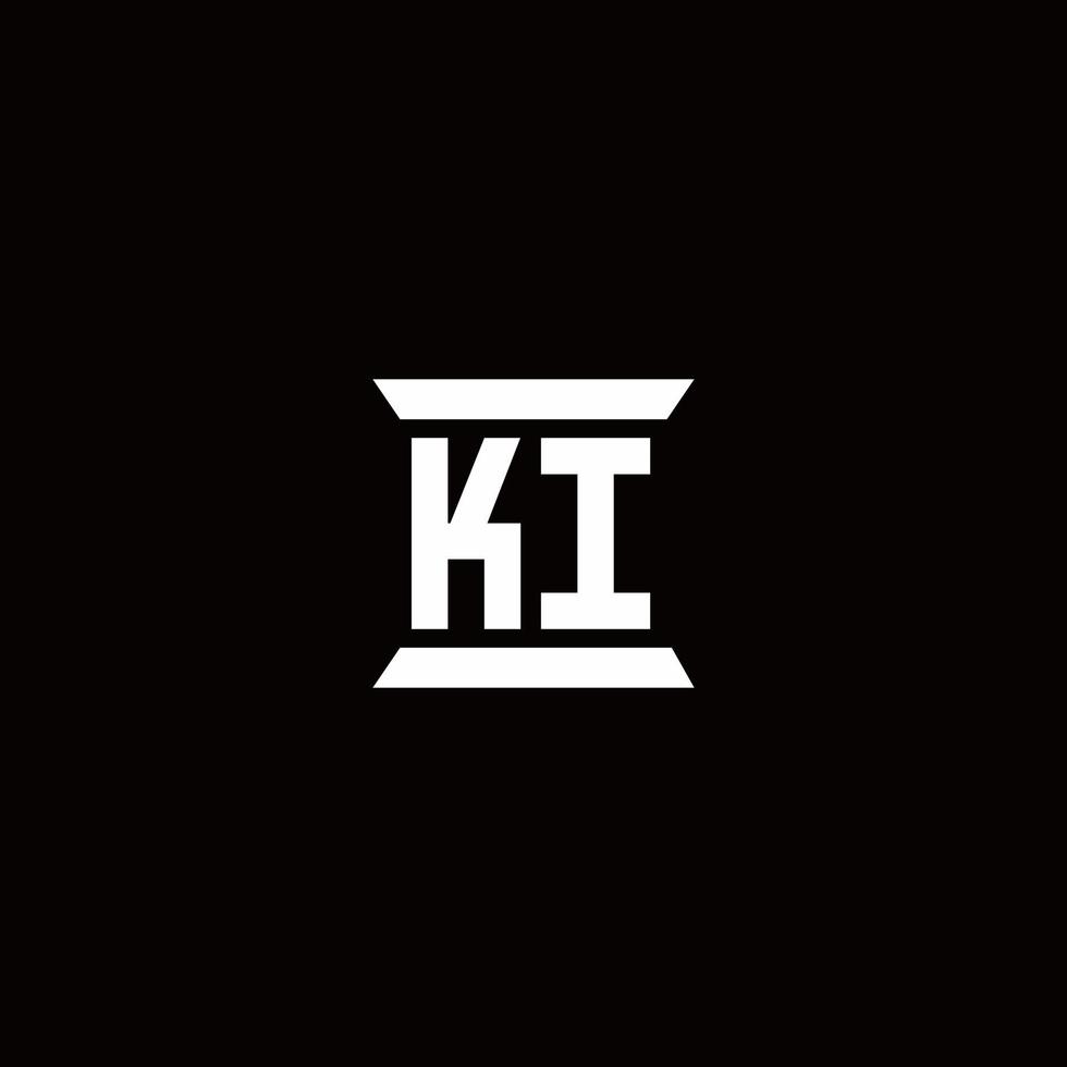 monograma del logotipo de Ki con plantilla de diseños de forma de pilar vector