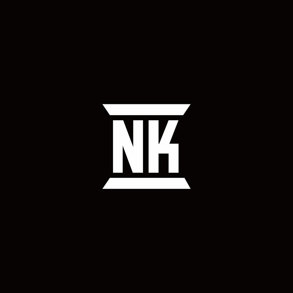 monograma del logotipo de nk con plantilla de diseños de forma de pilar vector