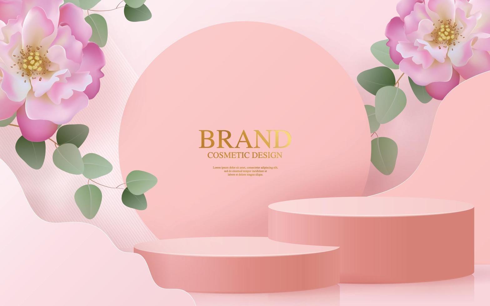 3d podium red rose background. vector