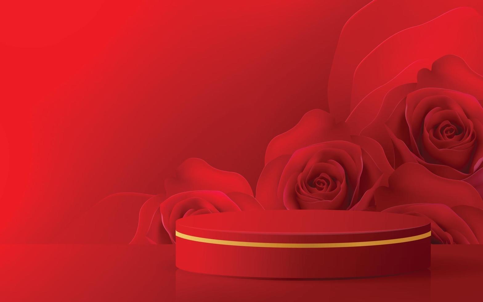 3d podium red rose background. vector