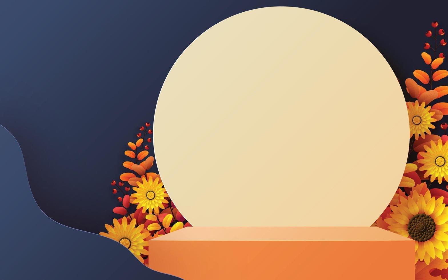 3d podium products with geometric forms autumn holiday vector