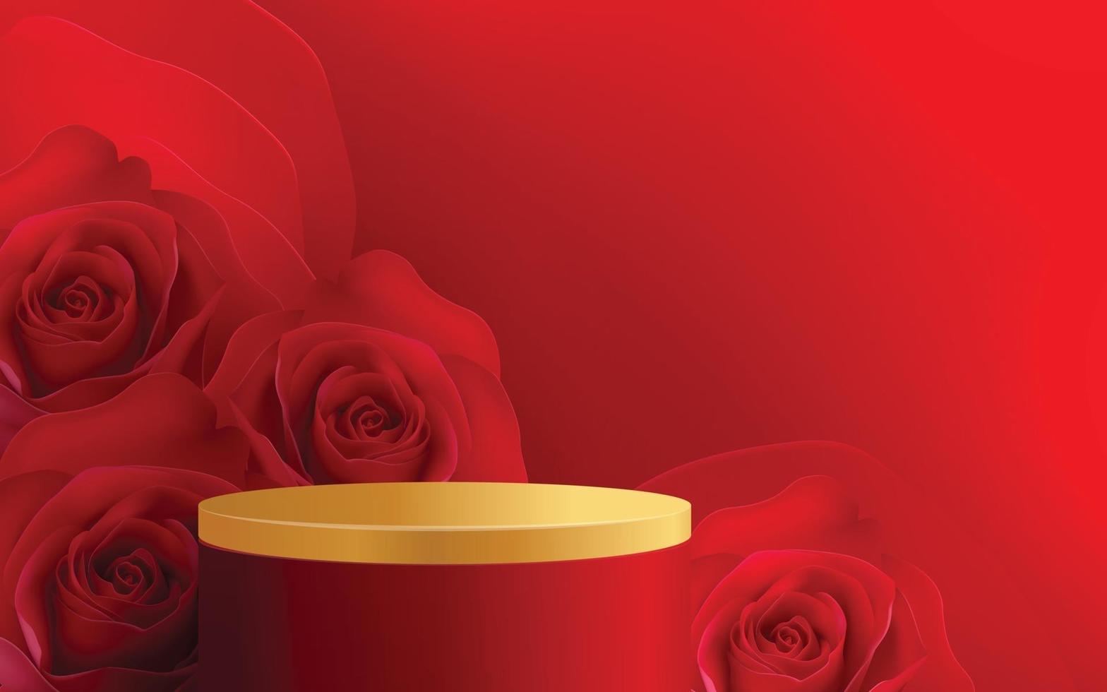 3d podium red rose background. vector